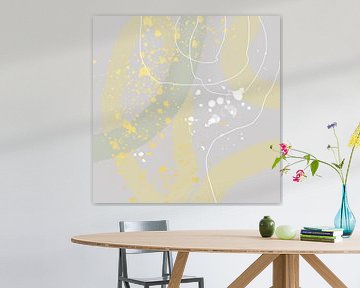 Abstract boho pastel in Wild Wonder kleuren in beige, groen en geel van Dina Dankers