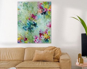 Breeze - abstract bloemachtig kleurrijk schilderij van Qeimoy