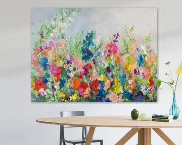 Floral Feast - original colorful flower painting by Qeimoy