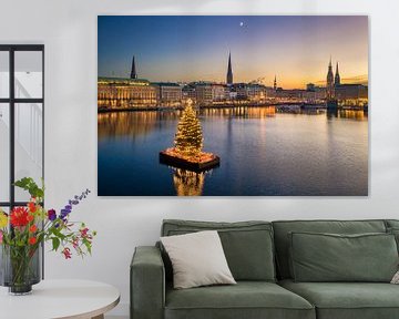 Skyline van Hamburg met kerstversiering van Michael Abid