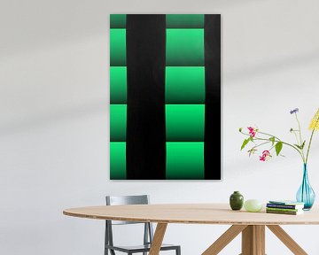 Minimalistisch modern groen en zwart lamellen kunstwerk van Ans Houben