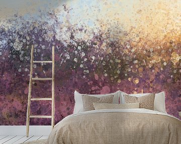 Splatter II blühende Heide | Abstraktes Gemälde einer Landschaft in lila, lavendel, gelb und blau von MadameRuiz