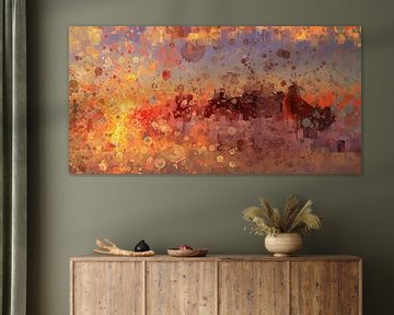 Splatter III Molen in de schemering | Abstract schilderij van een zonsondergang aan het water van MadameRuiz