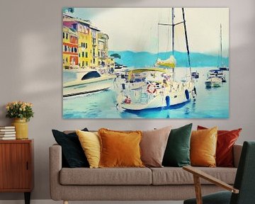 Digitaal Schilderij Portofino Italiaanse Rivièra Riviera Italie Italië van VenVision Art