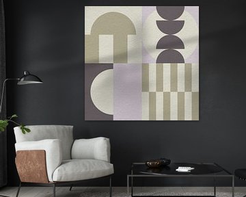Abstract geometric modern art in pink, brown, taupe and white by Dina Dankers