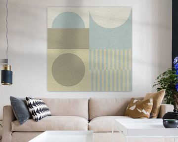 Abstracte geometrische moderne kunst in blauw, beige en bruin van Dina Dankers