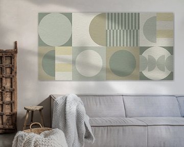Abstract geometric modern art in beige, green and yellow. by Dina Dankers