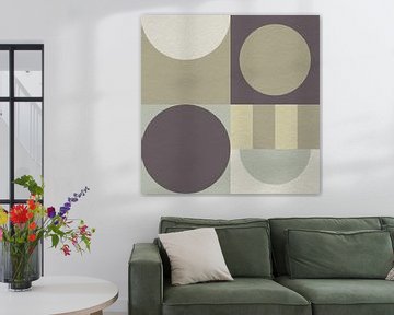 Abstracte geometrische moderne kunst in bruin, groen en beige. van Dina Dankers