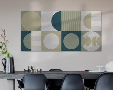 Abstracte geometrische moderne kunst in groen, bruin, grijs. van Dina Dankers