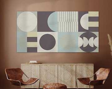 Abstract geometric modern art in brown, green, yellow by Dina Dankers