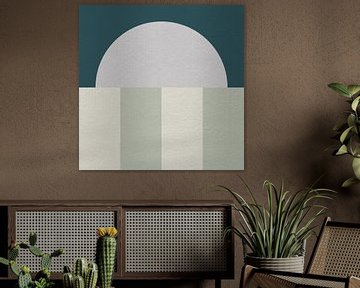 Abstract geometric modern art in teal, green and beige. by Dina Dankers