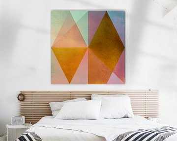Modern abstract retro style  in pastel pink, gold, green and purple. by Dina Dankers