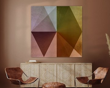 Moderner abstrakter Retro-Stil in Pastellrosa, Gold, Braun und Grün. von Dina Dankers