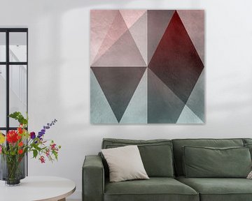 Abstracte geometrische kunst in pastelroze, paars, taupe en zilver. van Dina Dankers