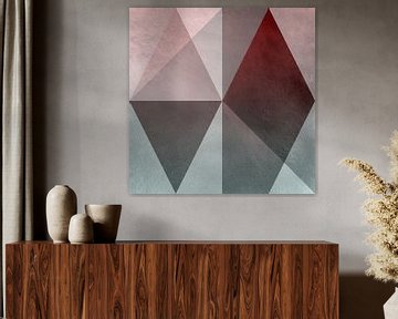 Abstracte geometrische kunst in pastelroze, paars, taupe en zilver. van Dina Dankers