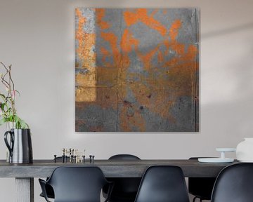 Per Ignem. Abstracte minimalistische kunst in roestbruin, oranje en betongrijs van Dina Dankers