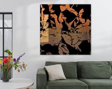 Per Ignem. Abstracte minimalistische kunst in roestbruin, oranje en zwart van Dina Dankers