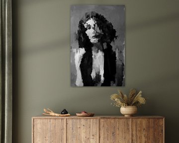 Portrait abstrait en noir et blanc sur Carla Van Iersel