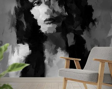 Abstraktes Porträt in Schwarz und Weiß von Carla Van Iersel