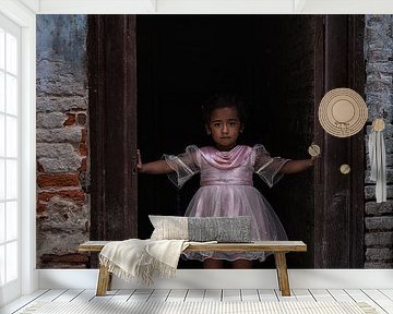 Nepali girl dressed as ballet dancer in tutu in Kathmandu Nepal by Wout Kok