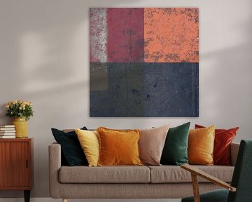 Quadrata. Art abstrait minimaliste en rouge, bleu, vert et orange. sur Dina Dankers