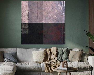 Quadrata. Abstracte minimalistische kunst in roestbruin, paars en zwart van Dina Dankers