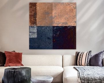 Quadrata. Abstract minimalist art in rust brown, blue and beige by Dina Dankers