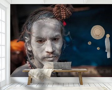 Naga sadhu op het Kumbh Mela festival in Haridwar India van Wout Kok