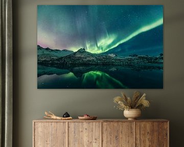 Nordlichter, Aurora Borealis über den Lofoten in Norwegen von Sjoerd van der Wal Fotografie