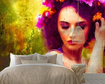 Geschilderd bloemen meisje