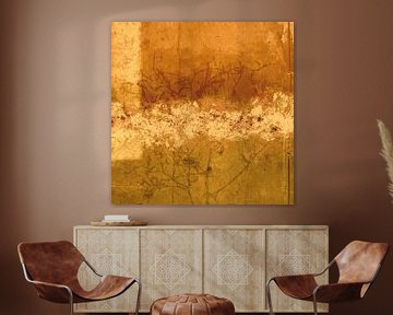 Aurora Botanica - Abstract Scandinavisch minimalistisch in goud, oker en bruin van Dina Dankers