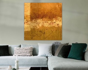Aurora Botanica - Abstract Scandinavisch minimalistisch in goud, oker en bruin van Dina Dankers