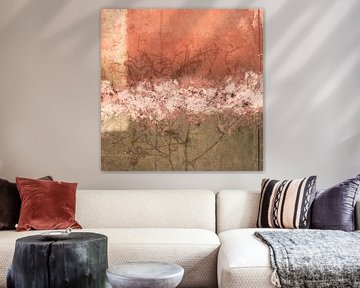 Aurora Botanica - Abstract Scandinavisch minimalistisch in oranje, sepia bruin en wit van Dina Dankers