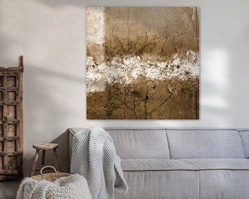 Aurora Botanica - Abstract Scandinavisch minimalistisch in sepia bruin en wit van Dina Dankers