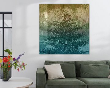 Abies somnium - Abstract Minimalistisch Botanisch in pastelgroen en blauw