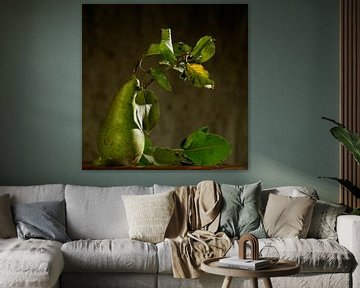 Still life of a pear with leaves by Herman Peters