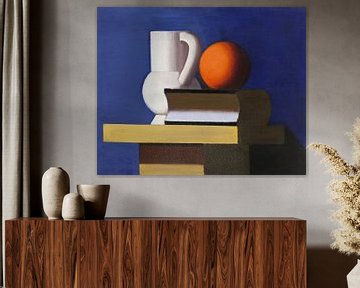 Stilleven met witte pot, sinaasappel en boek, Vilhelm Lundstrøm