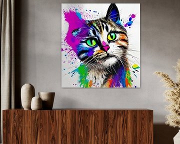 Portret van een kat XII - kleurrijk popart graffiti van Lily van Riemsdijk - Art Prints with Color