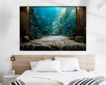 Abstract Render Schlafzimmer mit Ozean im Hintergrund von Animaflora PicsStock