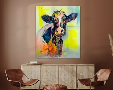 Portrait Friesian cow by Liesbeth Serlie