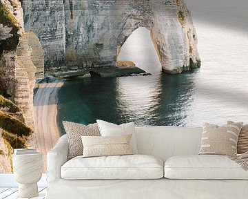 Sunset at the cliffs in Étretat | Travel photography wall art of the arch in Normandy France by Milou van Ham