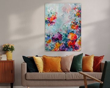 Before you go... - kleurrijk abstract bloemrijk schilderij van Qeimoy