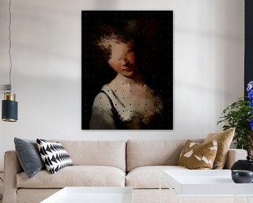 Modernes abstraktes Porträt einer Frau in warmen Brauntönen und geometrischem Muster. von Dina Dankers