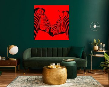 deux zèbres en rouge Impression sur Werner Lehmann