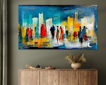 abstract aquarel schilderij mensen in de stad 01 van Animaflora PicsStock