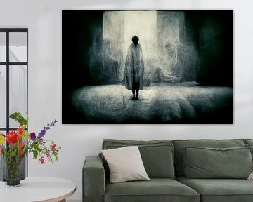 Jonge vrouw in een donkere kamer silhouet van Animaflora PicsStock
