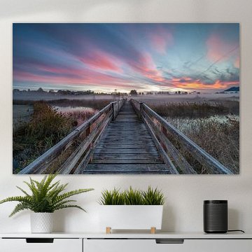 Zonsopgang bij de Bahlsenbrug bij Uffing.