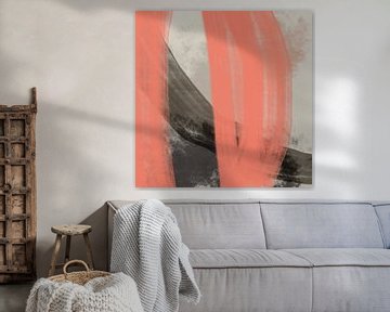 Abstract Scandinavisch minimalistisch in pastel rood koraal, beige en bruin van Dina Dankers
