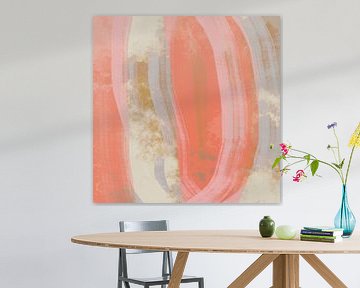 Abstract Scandinavisch minimalistisch in koraalrood, okergeel en grijs van Dina Dankers