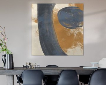 Abstract Scandinavian Minimalist in ocher yellow, blue and white by Dina Dankers